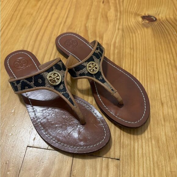 Tory Burch Cameron Thong Wedge Sandals Snakeskin-Embossed Women's Size US 5.5M - Picture 7 of 12